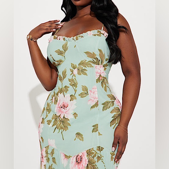 👗 🌸NWT Pleated Floral Midi Dress - Mint Green Sz L🌸👗 - Picture 5 of 6